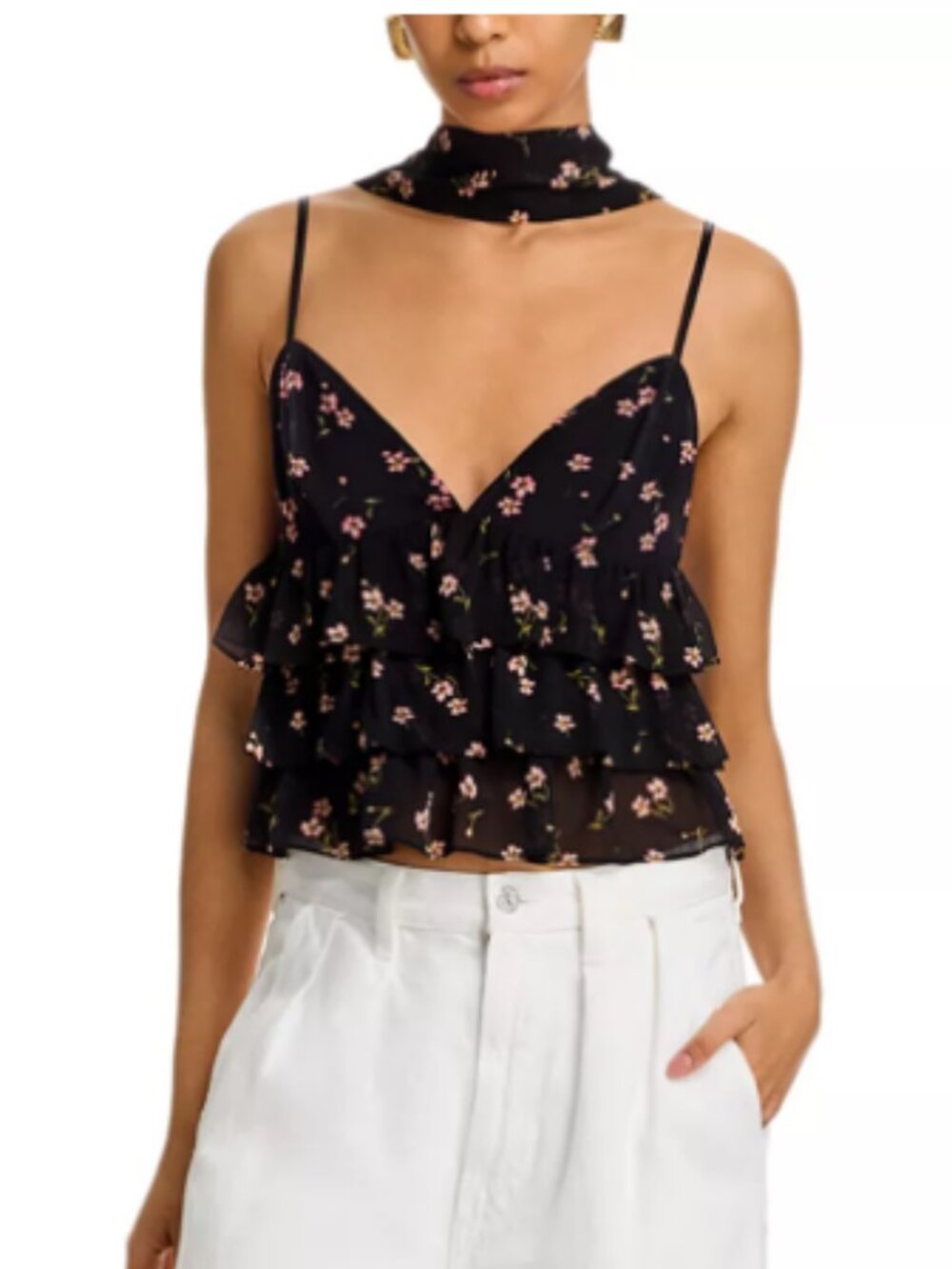 AFRM Tiered Ruffle Floral Sheer Cami XL Scarf Boho Top